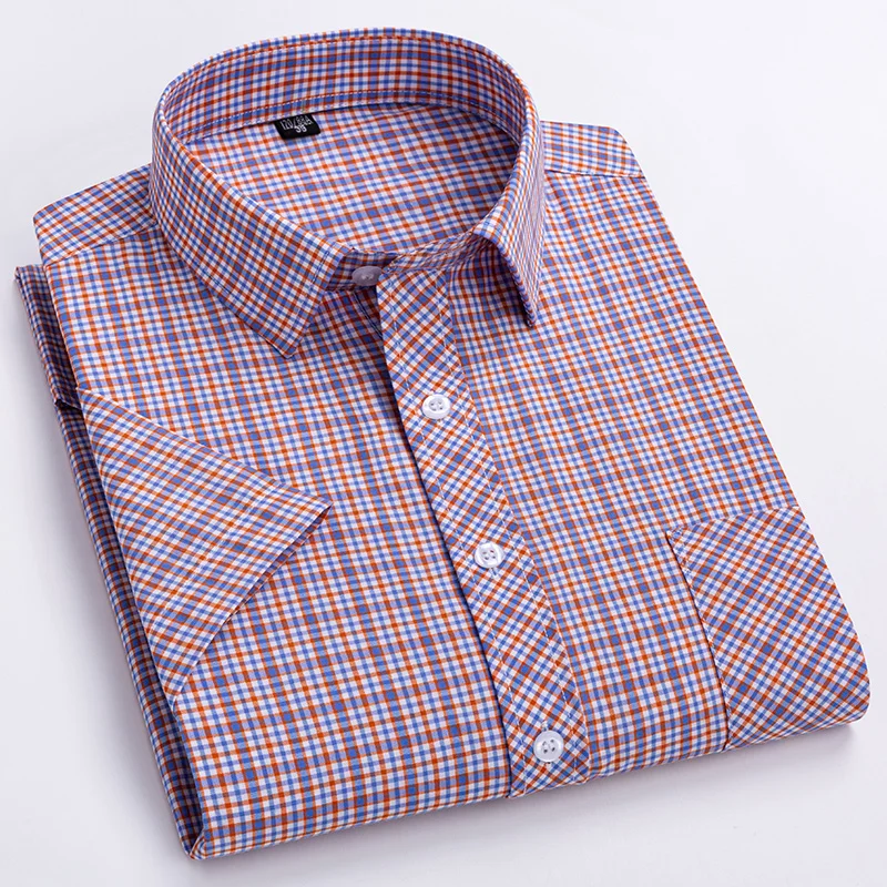 Plaid Short Sleeve Shirts For Man Cotton England Preppy Classic Checked Summer New Fashion Clothing Businessman Casual Shirts - Image 5