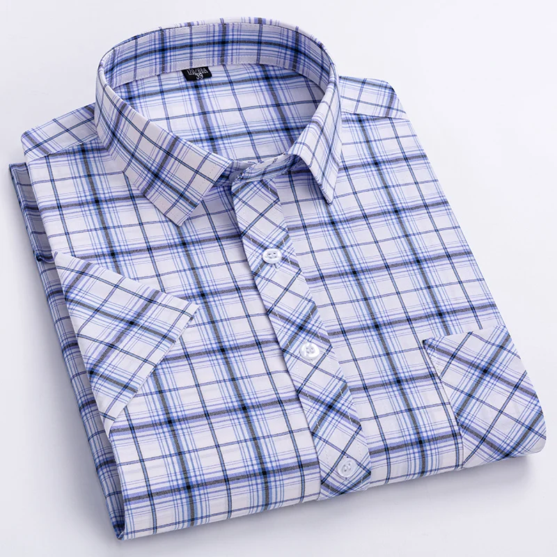 Plaid Short Sleeve Shirts For Man Cotton England Preppy Classic Checked Summer New Fashion Clothing Businessman Casual Shirts - Image 2