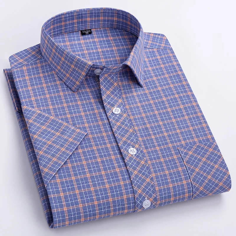 Plaid Short Sleeve Shirts For Man Cotton England Preppy Classic Checked Summer New Fashion Clothing Businessman Casual Shirts - Image 4