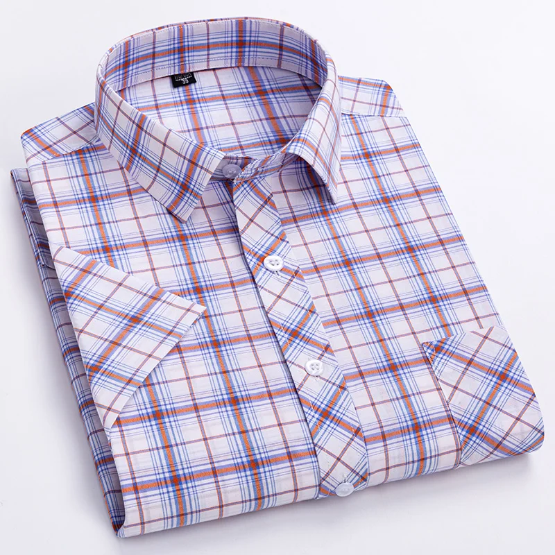 Plaid Short Sleeve Shirts For Man Cotton England Preppy Classic Checked Summer New Fashion Clothing Businessman Casual Shirts - Image 3