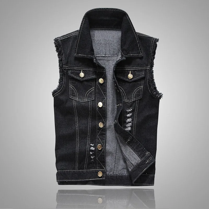 Men's Summer Denim Vest Sleeveless Jackets Washing Cotton Casual Vest Male Fashion Holes Motorcycle Waistcoat Chaleco Hombre - Image 4