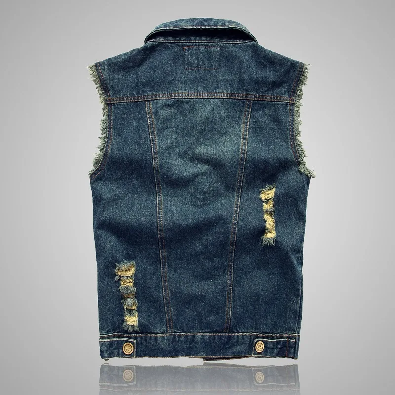 Men's Summer Denim Vest Sleeveless Jackets Washing Cotton Casual Vest Male Fashion Holes Motorcycle Waistcoat Chaleco Hombre - Image 2