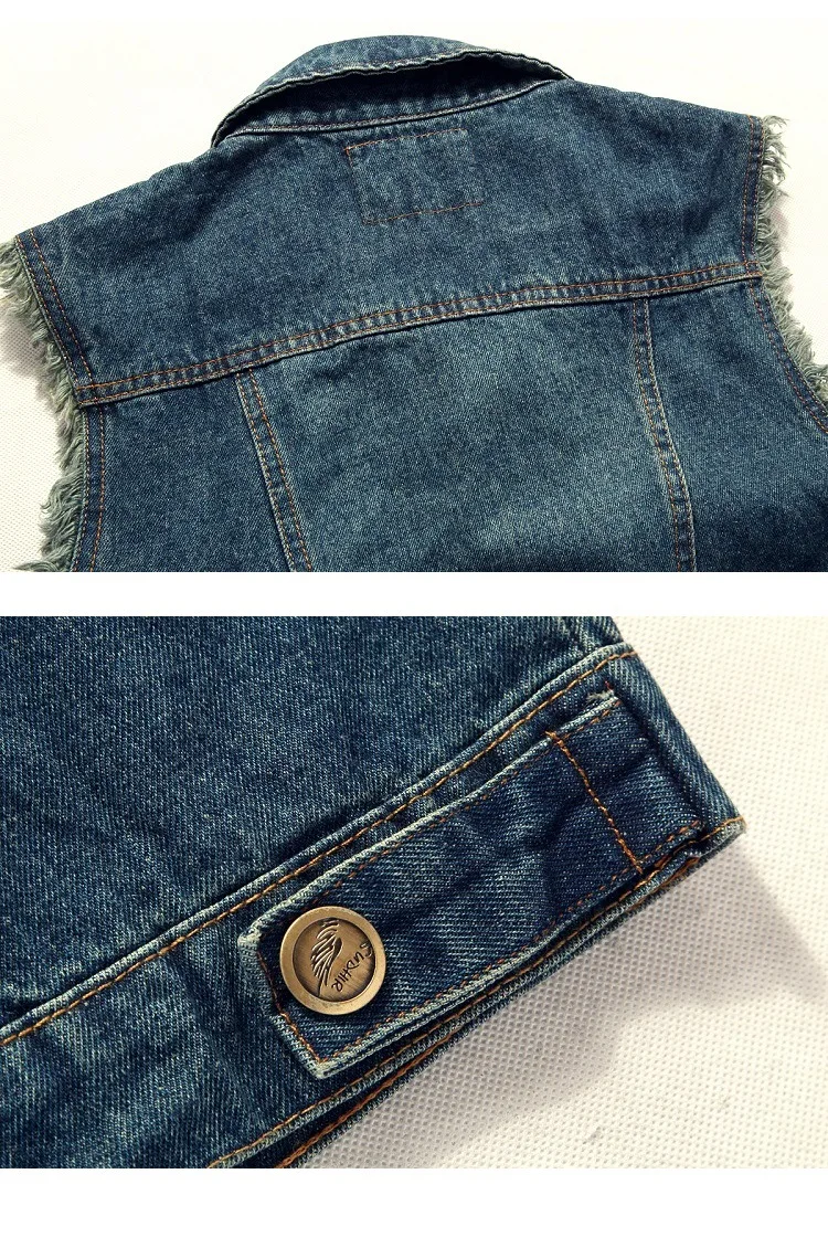 Men's Summer Denim Vest Sleeveless Jackets Washing Cotton Casual Vest Male Fashion Holes Motorcycle Waistcoat Chaleco Hombre - Image 6