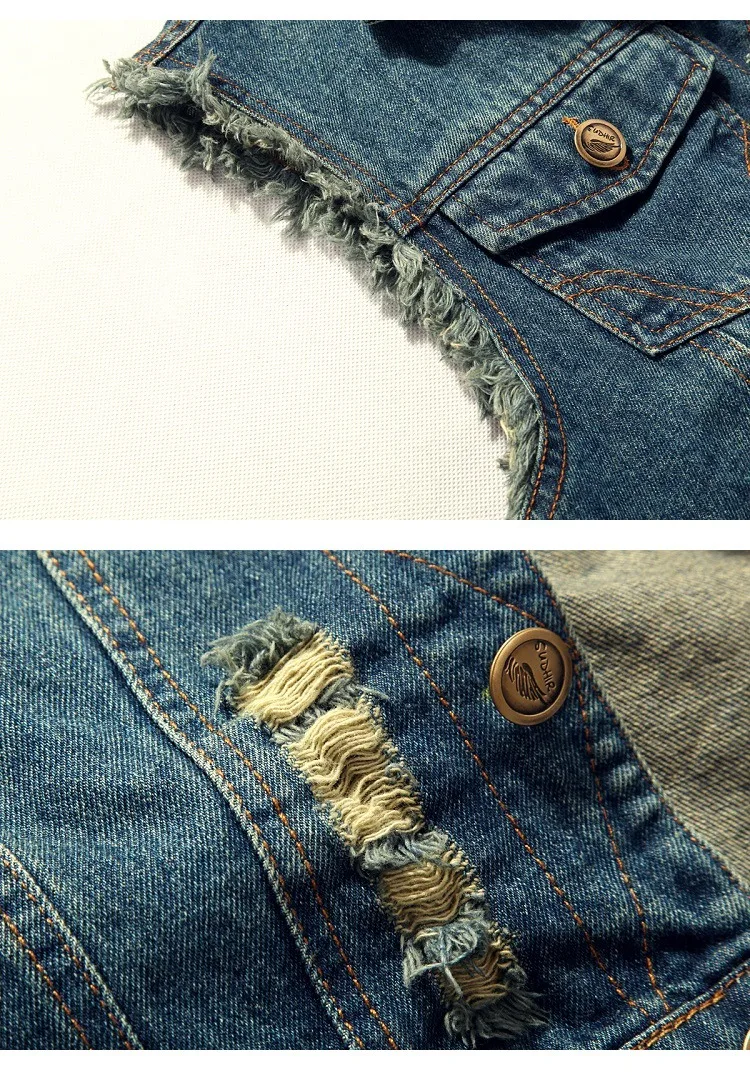 Men's Summer Denim Vest Sleeveless Jackets Washing Cotton Casual Vest Male Fashion Holes Motorcycle Waistcoat Chaleco Hombre - Image 5