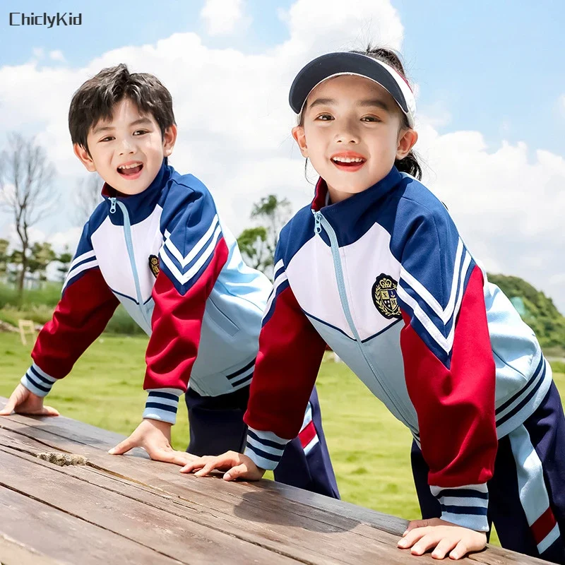 Children School Uniforms Girls Colorant Jacket Polo Shirt Pants Boys Sport Coat Outfit Kids Outwear Toddler Students Clothes Set - Image 2