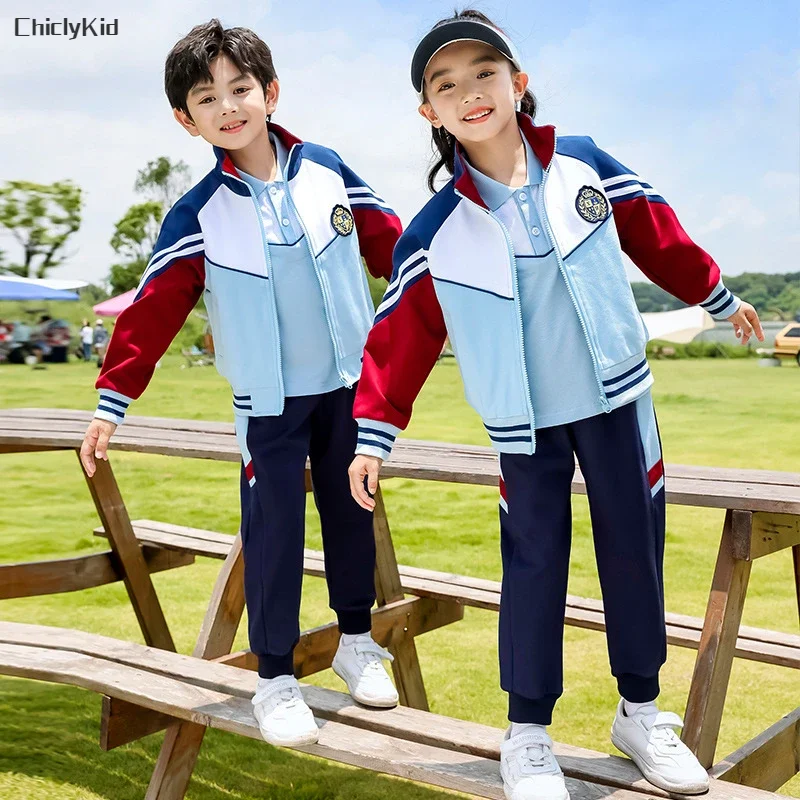 Children School Uniforms Girls Colorant Jacket Polo Shirt Pants Boys Sport Coat Outfit Kids Outwear Toddler Students Clothes Set - Image 3